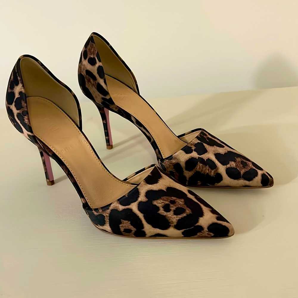 J.Crew leopard satin heels 3.5” heel height. Size 7. Excellent condition.